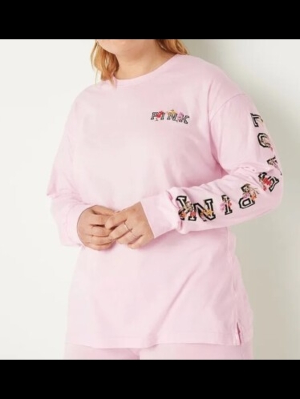 Victoria’s Secret PINK Light Pink Floral Campus Long Sleeve Tee XXL